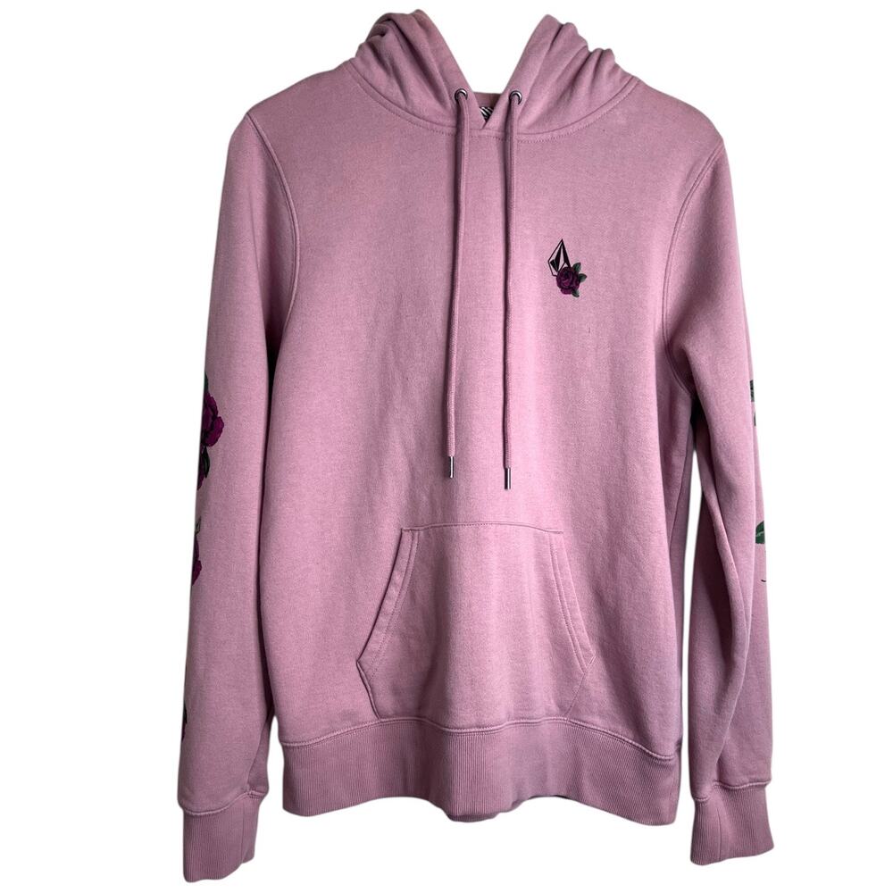 Volcom Pullover Hoodie In Mauve With Burgundy Flo… - image 2